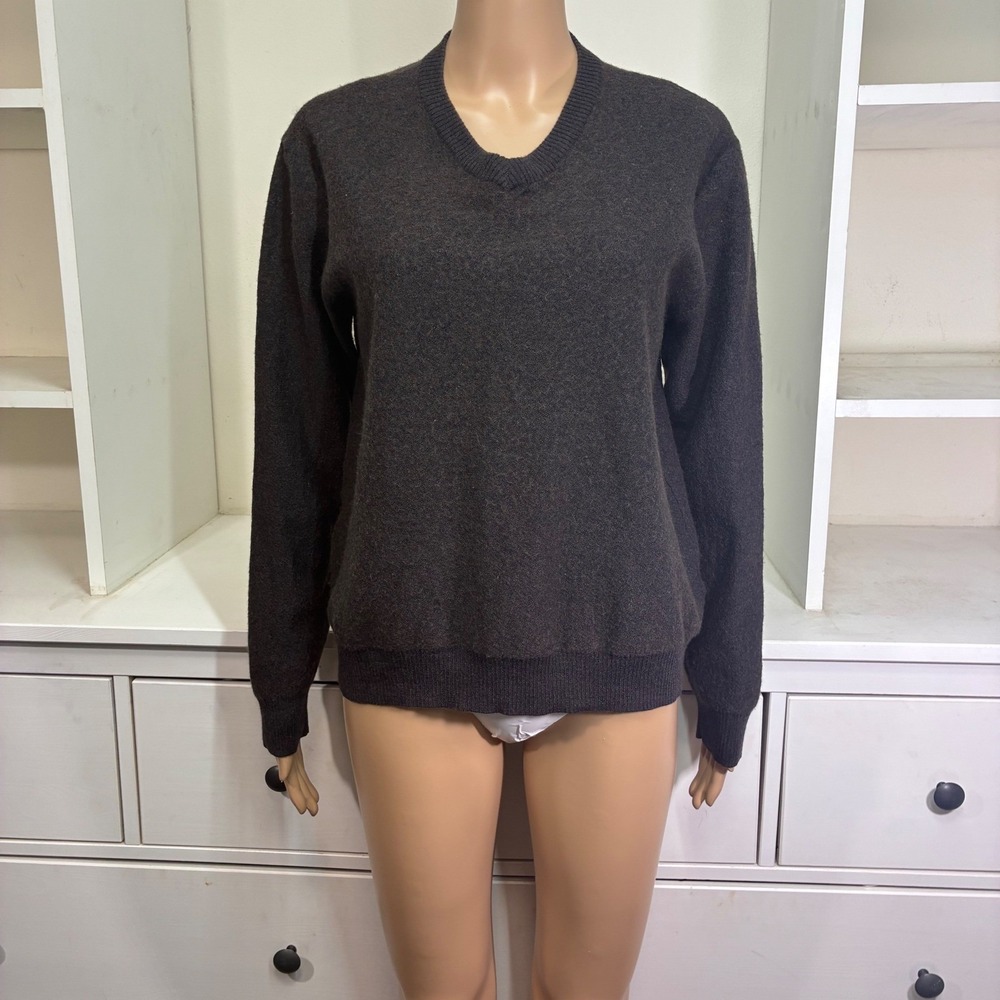 Merino Wool Nordstrom Cotton V-Neck Sweater Dark Brown Heather L
